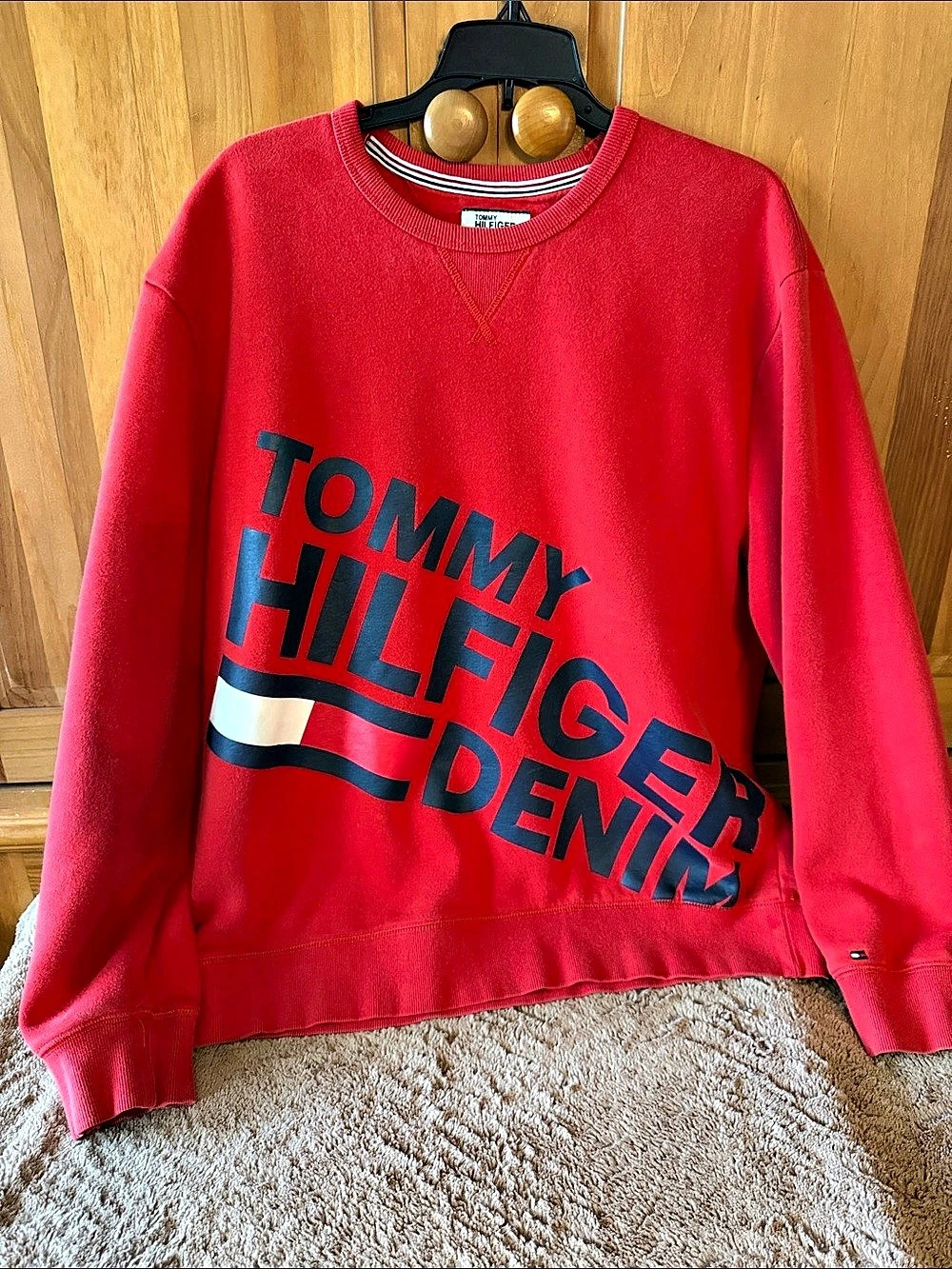 Vintage Tommy Hilfiger Denim Graphic Crewneck Red Blue XL